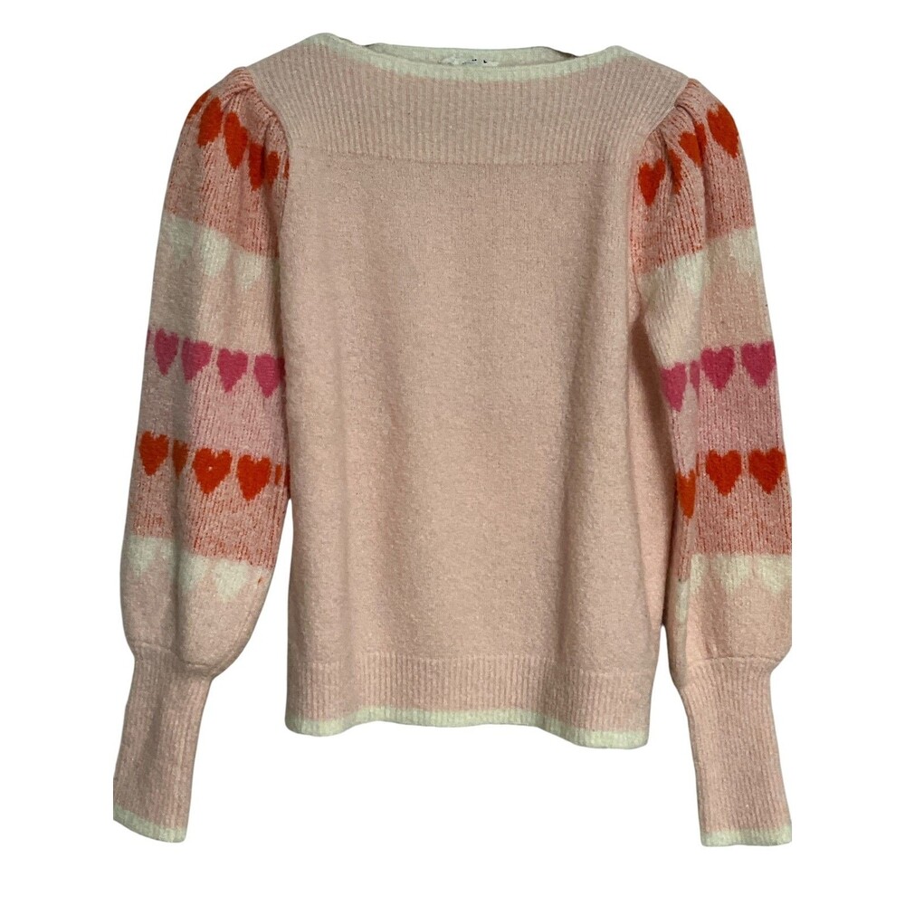 THML Heart Pattered Knit Pullover Sweater W Sz S Valentine's Day Fall Coquette